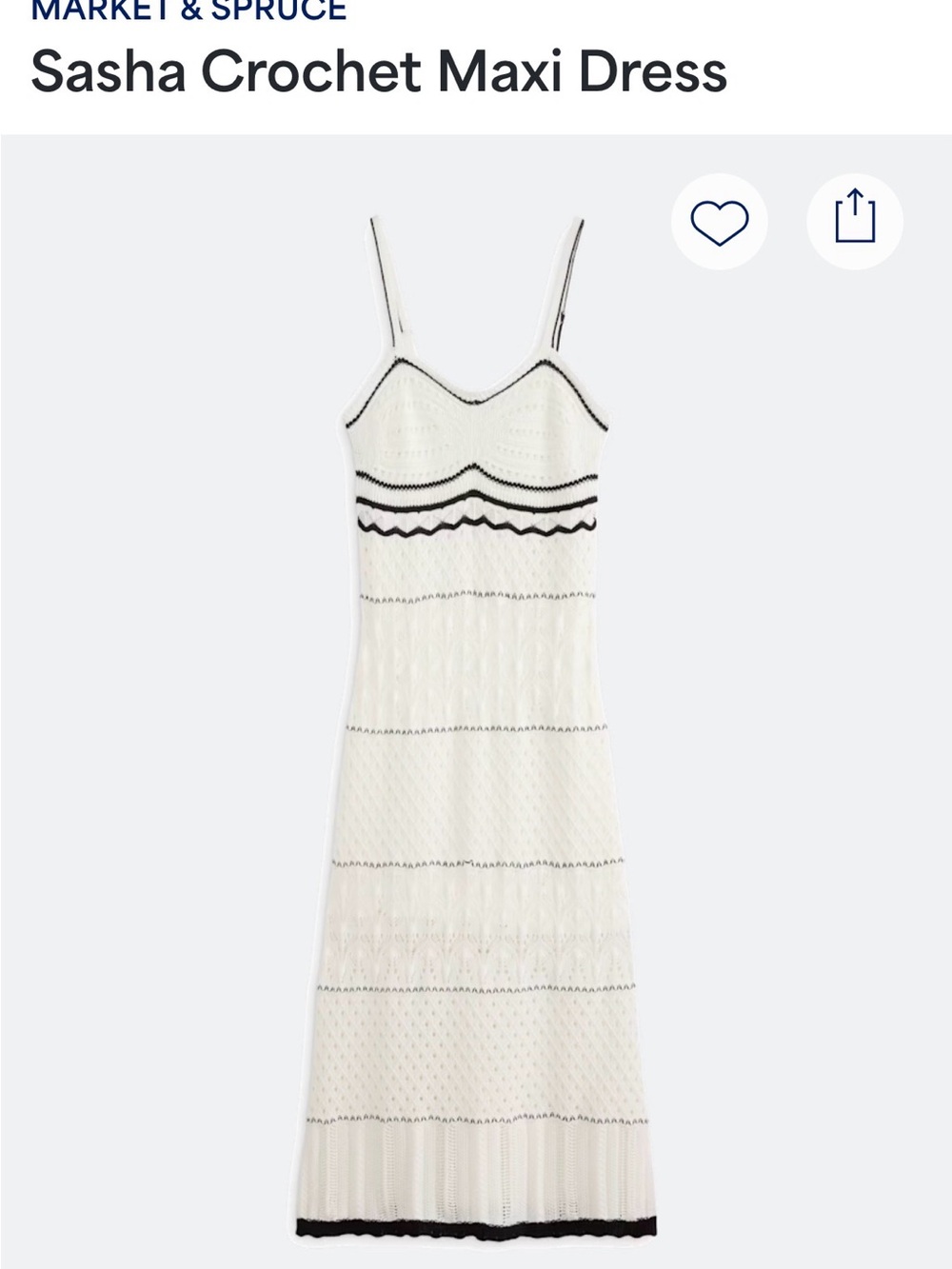 Market & Spruce White Crochet Maxi Dress with Black Trim - Picture 1 of 4